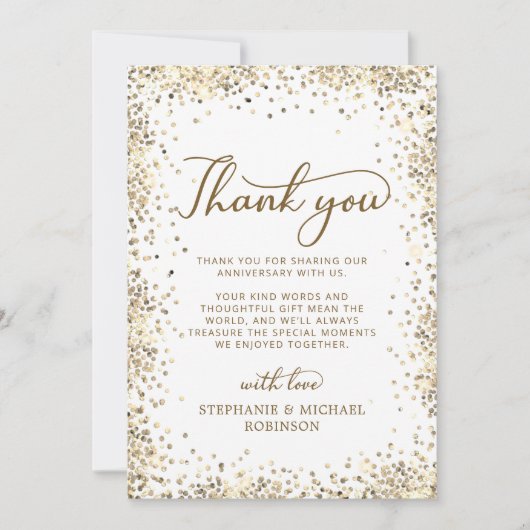 Moderne script goud wit 50ste trouwdag jubileum bedankkaart (Voorkant)
