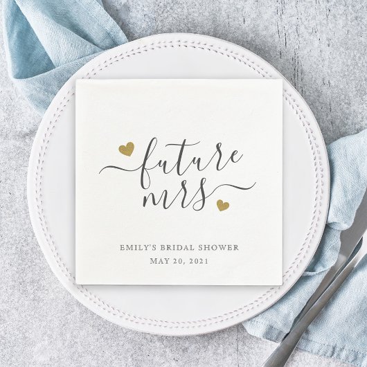Moderne Script Gouden Harten Toekomstige Mrs Bruil Servet