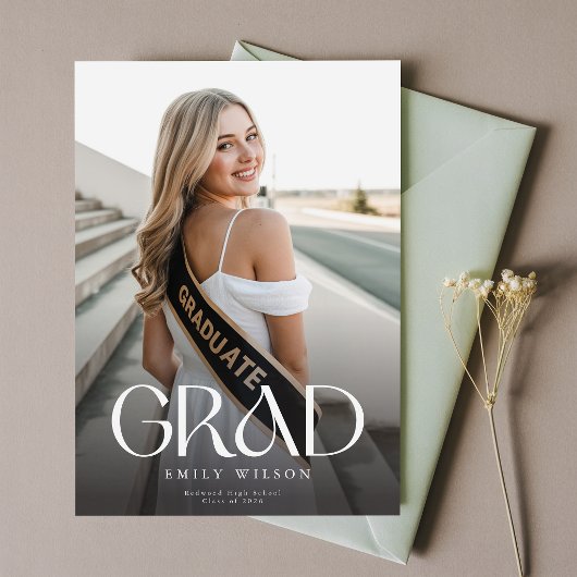Moderne Script Grad Eenvoudige Foto Afstuderen Aankondiging