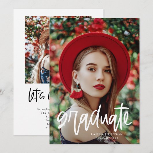 Moderne Script Graduate Afstudeerfeest Kaart (Voorkant / Achterkant)