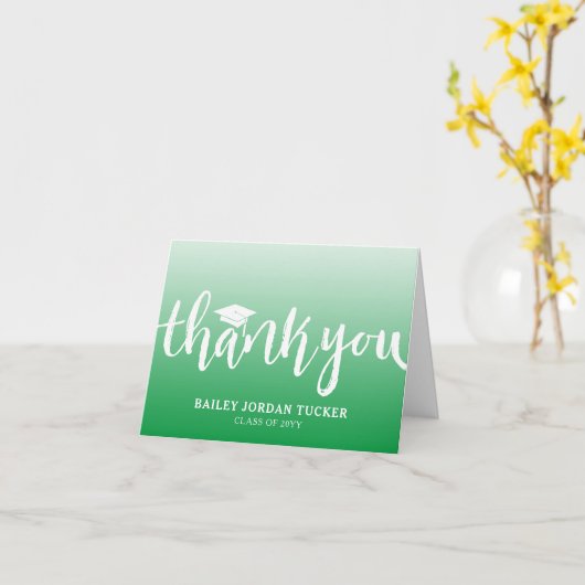 Moderne Script Green Afstuderen Dank u Kaart (Gele Bloem)