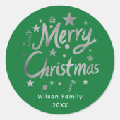 Moderne Script Green Merry kerst Custom Ronde Sticker (Voorkant)