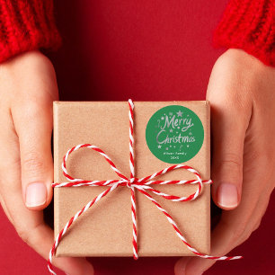 Moderne Script Green Merry kerst Custom Ronde Sticker