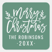 Moderne Script Green Merry kerst Custom Vierkante Sticker (Voorkant)