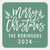 Moderne Script Green Merry kerst Custom Vierkante Sticker (Voorkant)