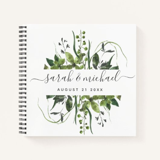 Moderne Script Greenery Elegant Wedding Guest Notitieboek (Voorkant)