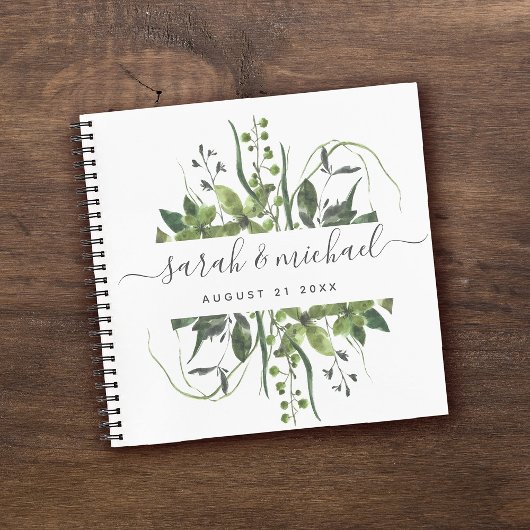 Moderne Script Greenery Elegant Wedding Guest Notitieboek