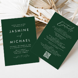 Moderne Script Groene All In One QR Code Huwelijk Kaart