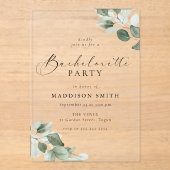 Moderne Script Groene Blad Afscheid Van De Meisjes Acryl Uitnodigingen (Voorkant)