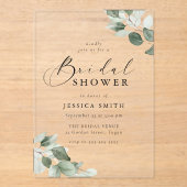 Moderne Script Groene Blad Bruidsfeest Acryl Uitnodigingen (Voorkant)