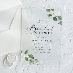 Moderne Script Groene Blad Bruidsfeest Acryl Uitnodigingen