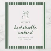 Moderne Script Groene Coquette Bachelorette Weeken Wijn Etiket (Enkel label)