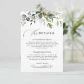 Moderne Script Groene Eucalyptus Trouwdetails Informatiekaartje (Staand voorkant)