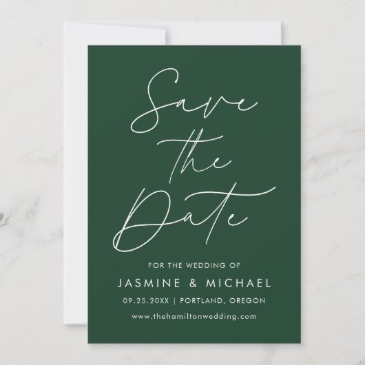Moderne Script Groene Foto Save The Date (Voorkant)