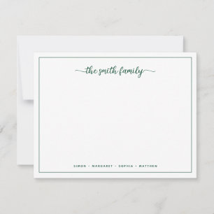 Moderne script groene rand familie stationery notitiekaartje
