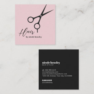 Moderne Script Haarschaar Stylisten Scharen Roze & Vierkante Visitekaartje