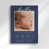Moderne Script Hallo Baby Foto Geboorteaankondigin Kaart