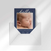 Moderne Script Hallo Baby Foto Geboorteaankondigin Kaart