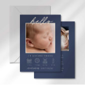 Moderne Script Hallo Baby Foto Geboorteaankondigin Kaart