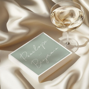 Moderne script handgeschreven trouw Boho Sage Servet