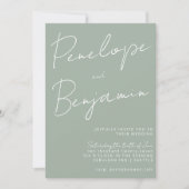 Moderne Script Handschrift Stofachtig Salie Huweli Kaart (Voorkant)