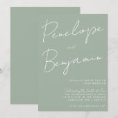 Moderne Script Handschrift Stofachtig Salie Huweli Kaart (Voorkant / Achterkant)