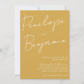 Moderne script handschrift stoffig gele trouwdag kaart (Voorkant)