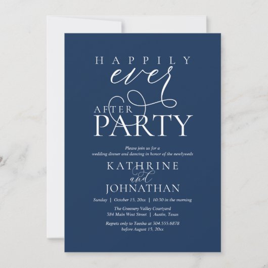 Moderne Script Happily Ever After Bruiloft Elopeme Kaart (Voorkant)