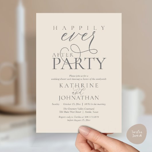 Moderne Script Happily Ever After Feest Elopement Kaart
