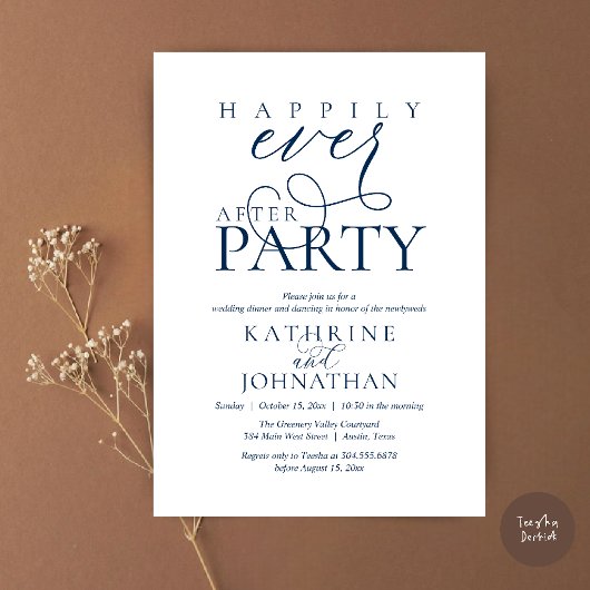 Moderne Script Happily Ever After Feest Elopement Kaart
