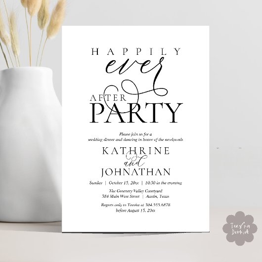 Moderne Script Happily Ever After Feest Elopement Kaart