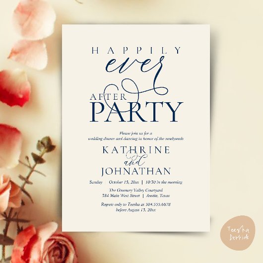Moderne Script Happily Ever After Party Elopement Kaart
