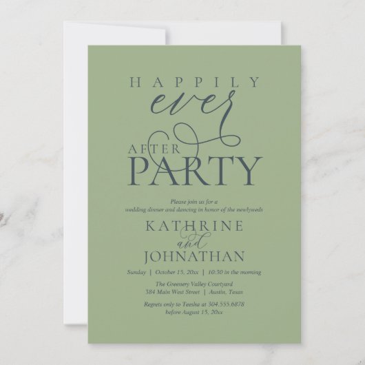 Moderne Script Happily Ever After Party Elopement Kaart (Voorkant)