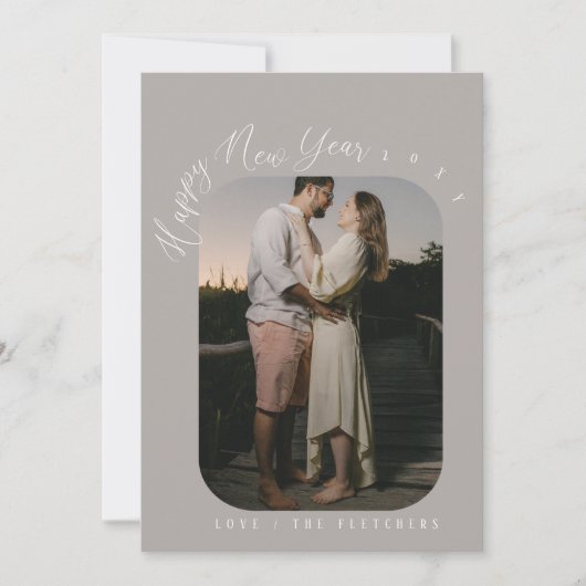 Moderne Script Happy New Year-foto Feestdagenkaart (Voorkant)