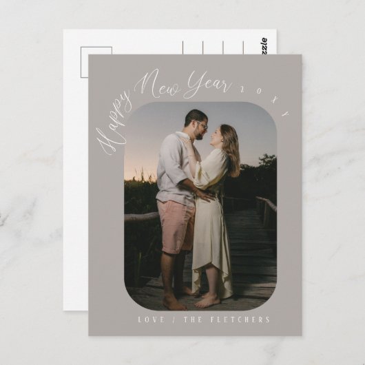 Moderne Script Happy New Year Photo Holiday Briefkaart (Voorkant / Achterkant)