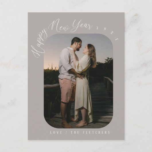 Moderne Script Happy New Year Photo Holiday Briefkaart (Voorkant)