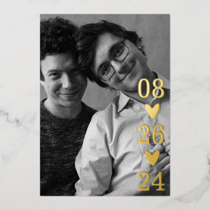 Moderne Script Hart Foto Save the Date  Folie Uitnodiging