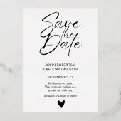 Moderne Script Hart Foto Save the Date Folie Uitnodiging (Achterkant)