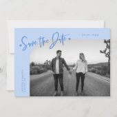 Moderne Script Hart Ijsblauw Gebogen Frame Foto Save The Date (Voorkant)