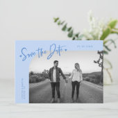 Moderne Script Hart Ijsblauw Gebogen Frame Foto Save The Date (Staand voorkant)