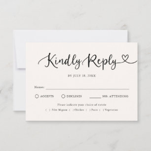Moderne Script Hart Traditioneel Huwelijk RSVP Kaartje