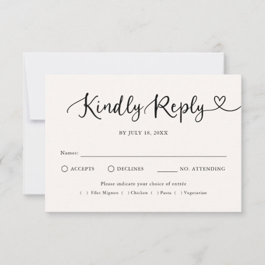Moderne Script Hart Traditioneel Huwelijk RSVP Kaartje (Voorkant)