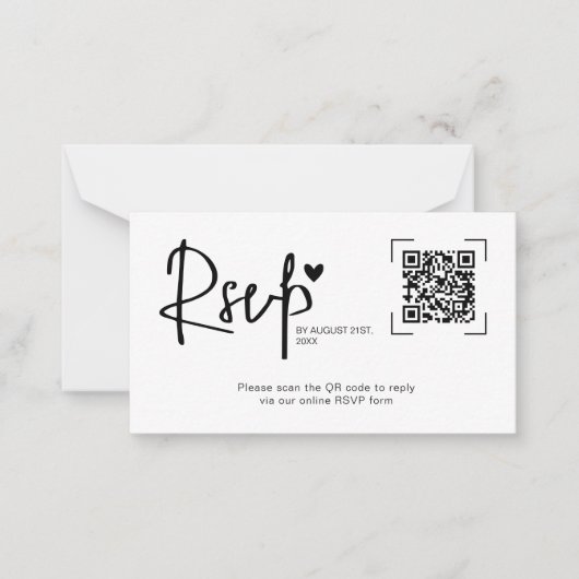 Moderne Script Hart Trouwdag Online RSVP Kaarten Notitiekaartje (Voorkant)