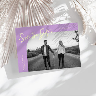 Moderne Script Hart Wisteria Gebogen Frame Foto Save The Date