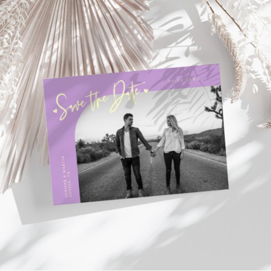 Moderne Script Hart Wisteria Gebogen Frame Foto Save The Date