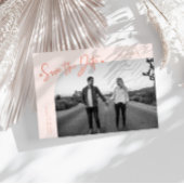 Moderne Script Heart Peach Gebogen Frame Foto Save The Date