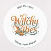 Moderne Script Heksenfeest Oranje Pompoen Botanisc Labels (Design 1)