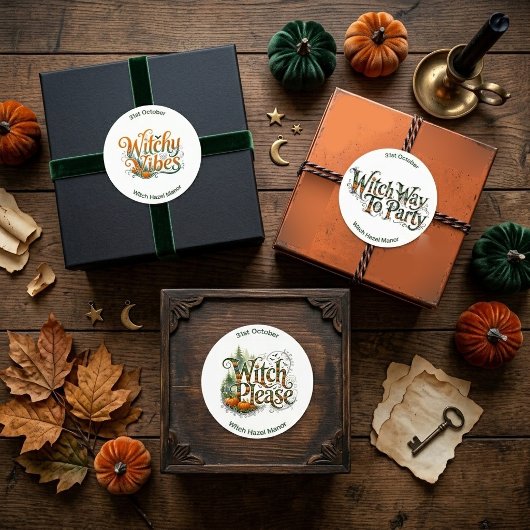 Moderne Script Heksenfeest Oranje Pompoen Botanisc Labels
