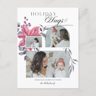 Moderne Script Holiday Hugs 3-foto Floral Briefkaart