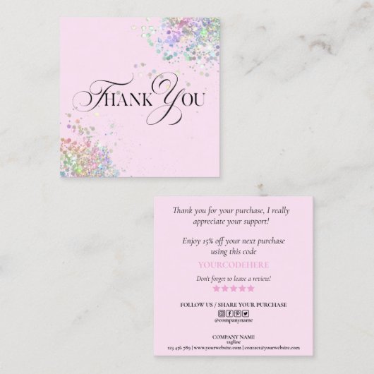 moderne script holografische dank je voor je beste vierkante visitekaartje (Voorkant / Achterkant)